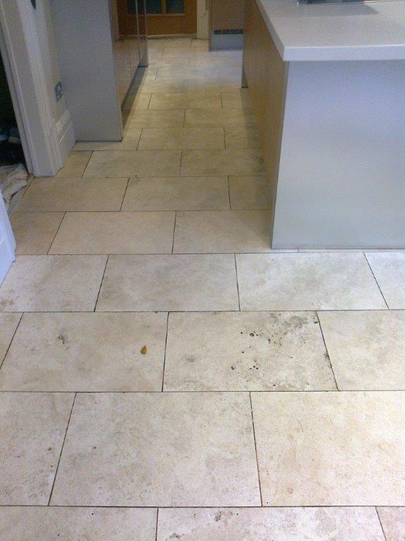 Travertine tiled kitchen floor Holmes Chapel Before